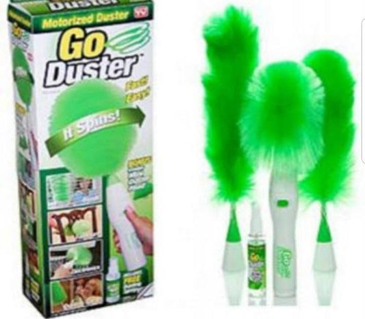 Rotating brush picks up dust in a fraction of the time of ordinary dusting